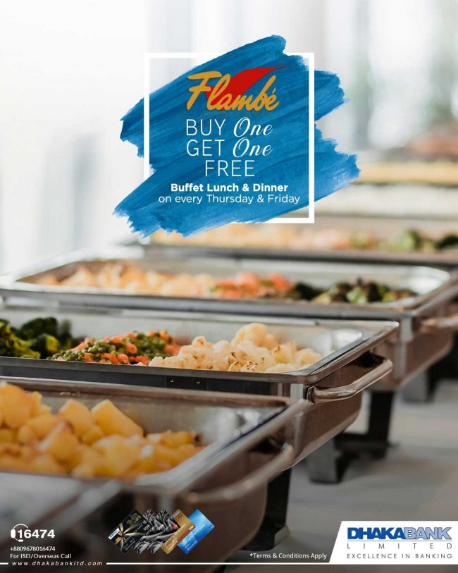 Buy1 Get 1 free Buffet Lunch and Dinner at Flambe Restaurant